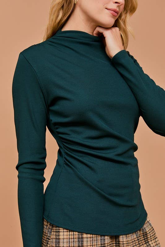 Bonita Long Sleeve Mock Neck Shirring Rib Top