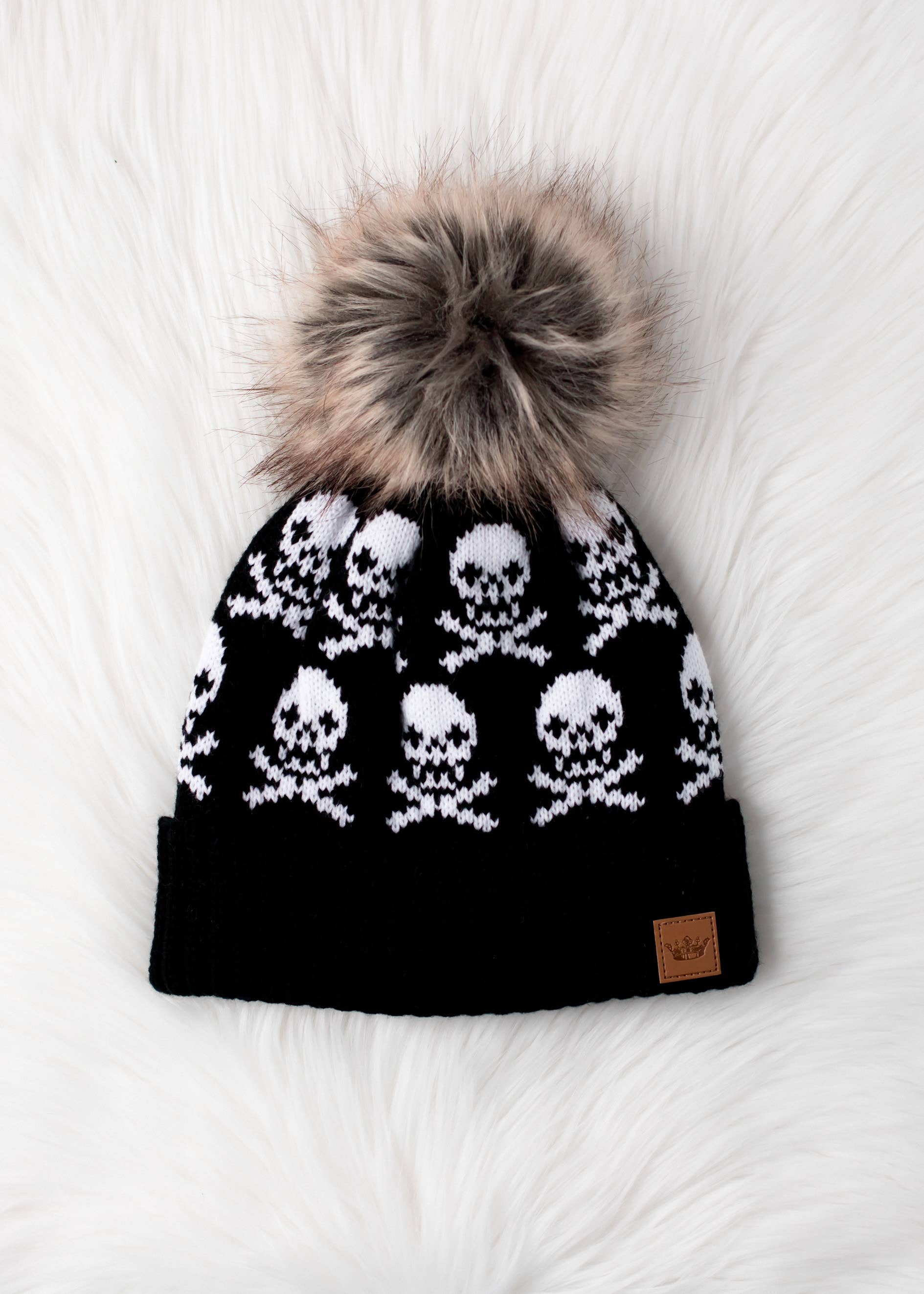 Haunted Black Skull Pattern Pom Hat