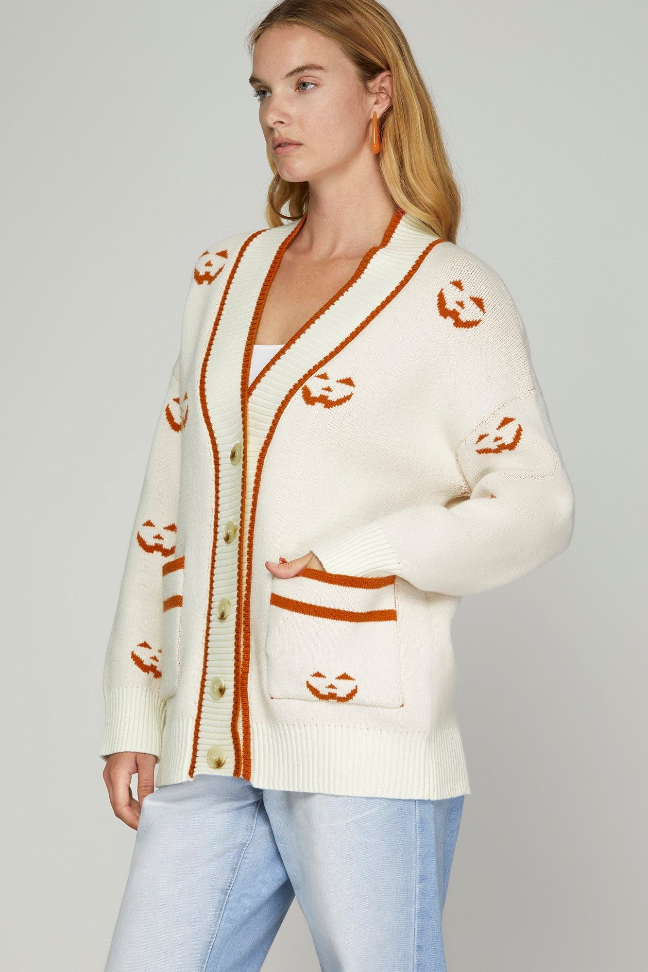 Pumpkin Face Button Cardigan