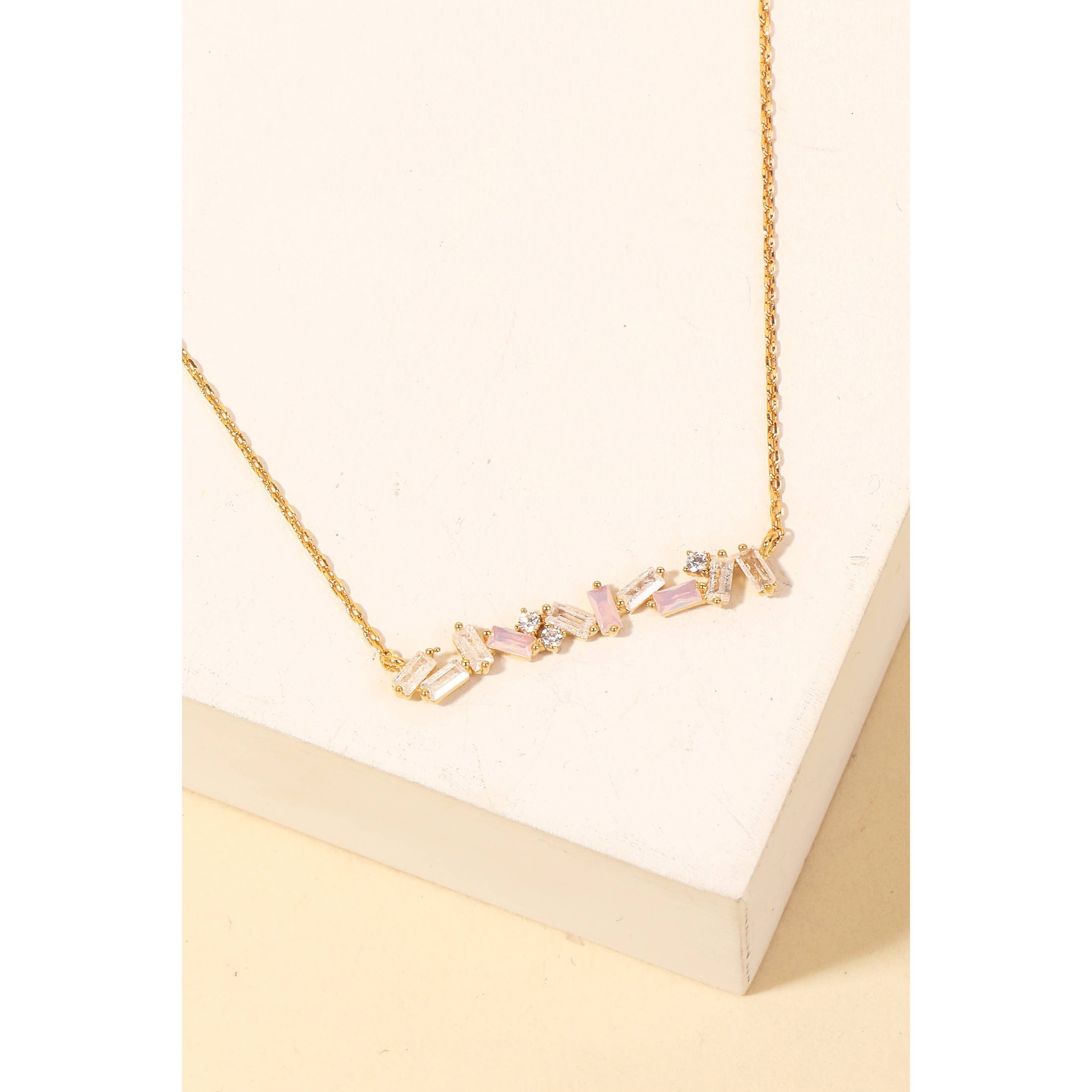 Bunnie Rhinestone Baguette Bar Pendant Necklace