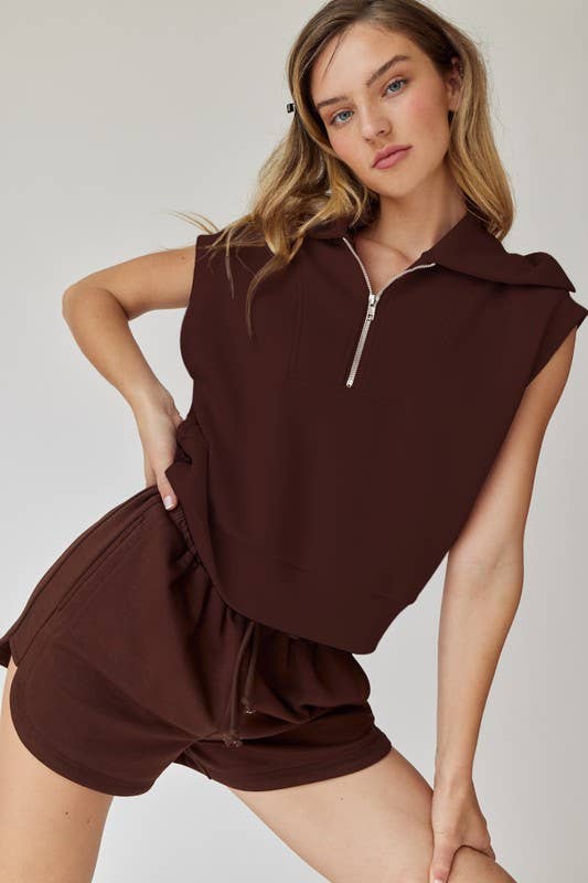 Blake Half Zip Cropped Sweatshirt and Shorts Set