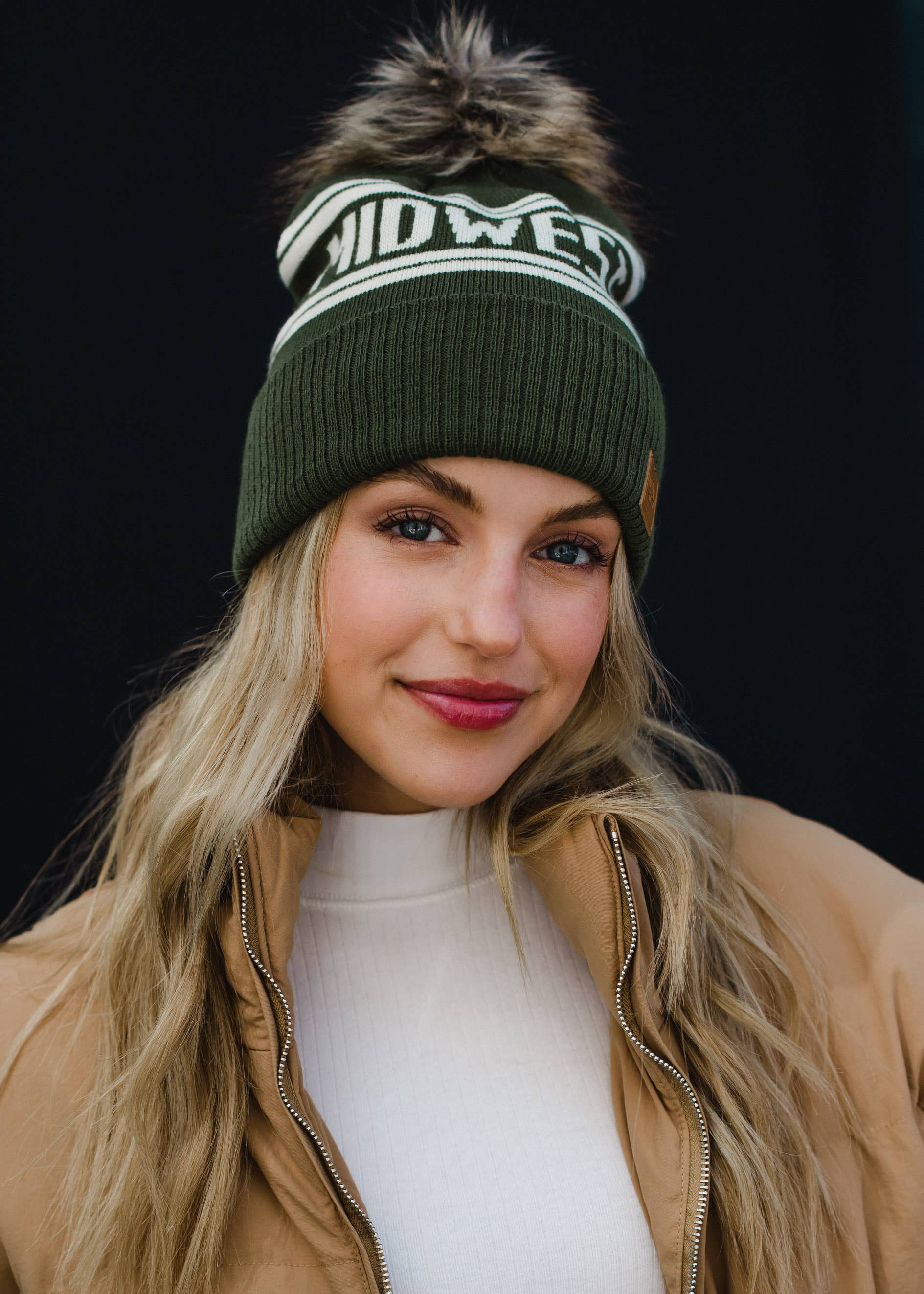 Trish Olive & Beige Midwest Pom Hat