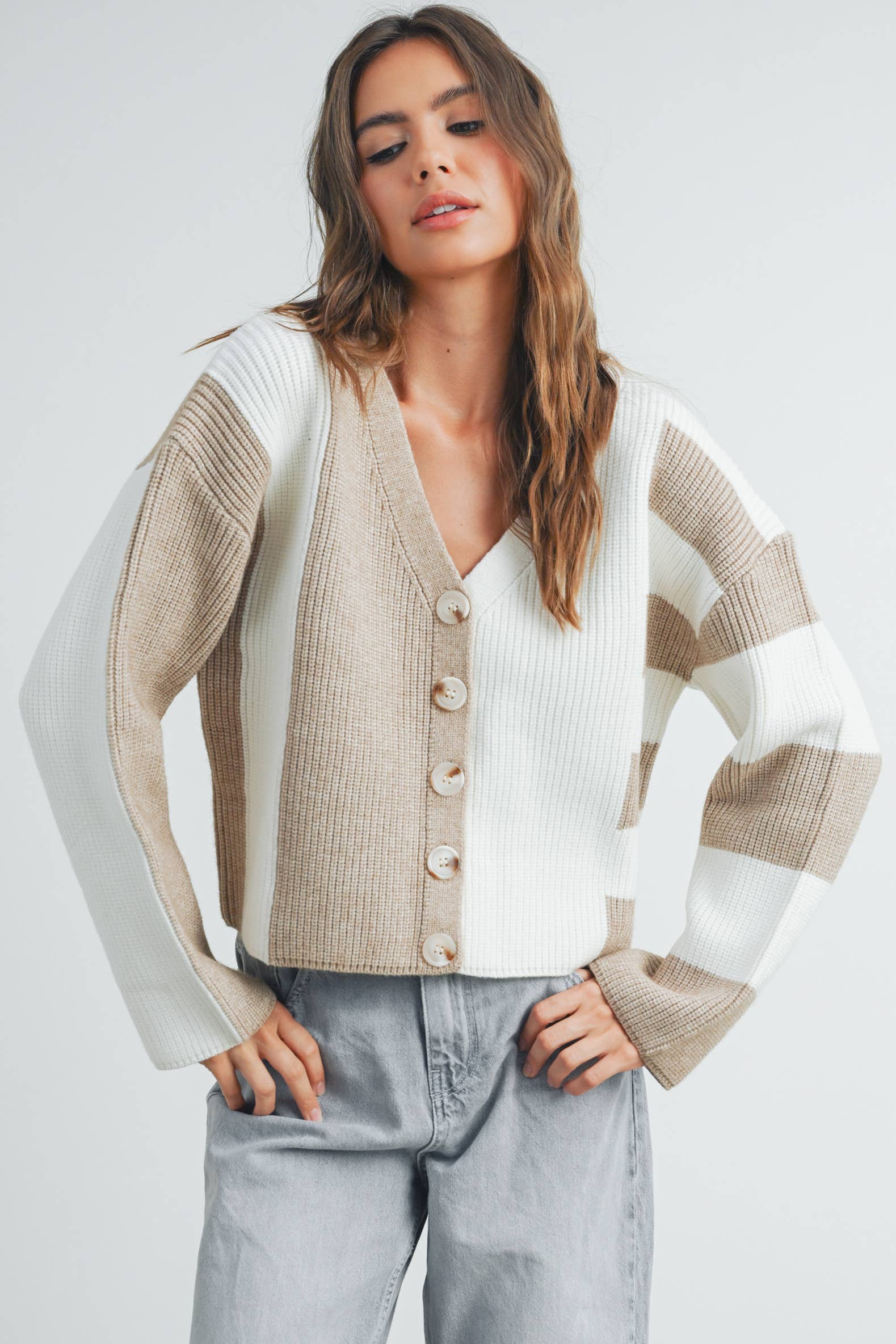 Baker Beige Colorblock Cardigan