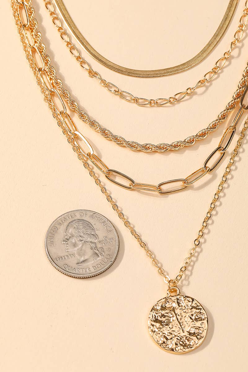 Bea Multi Strand Chain Coin Pendant Necklace