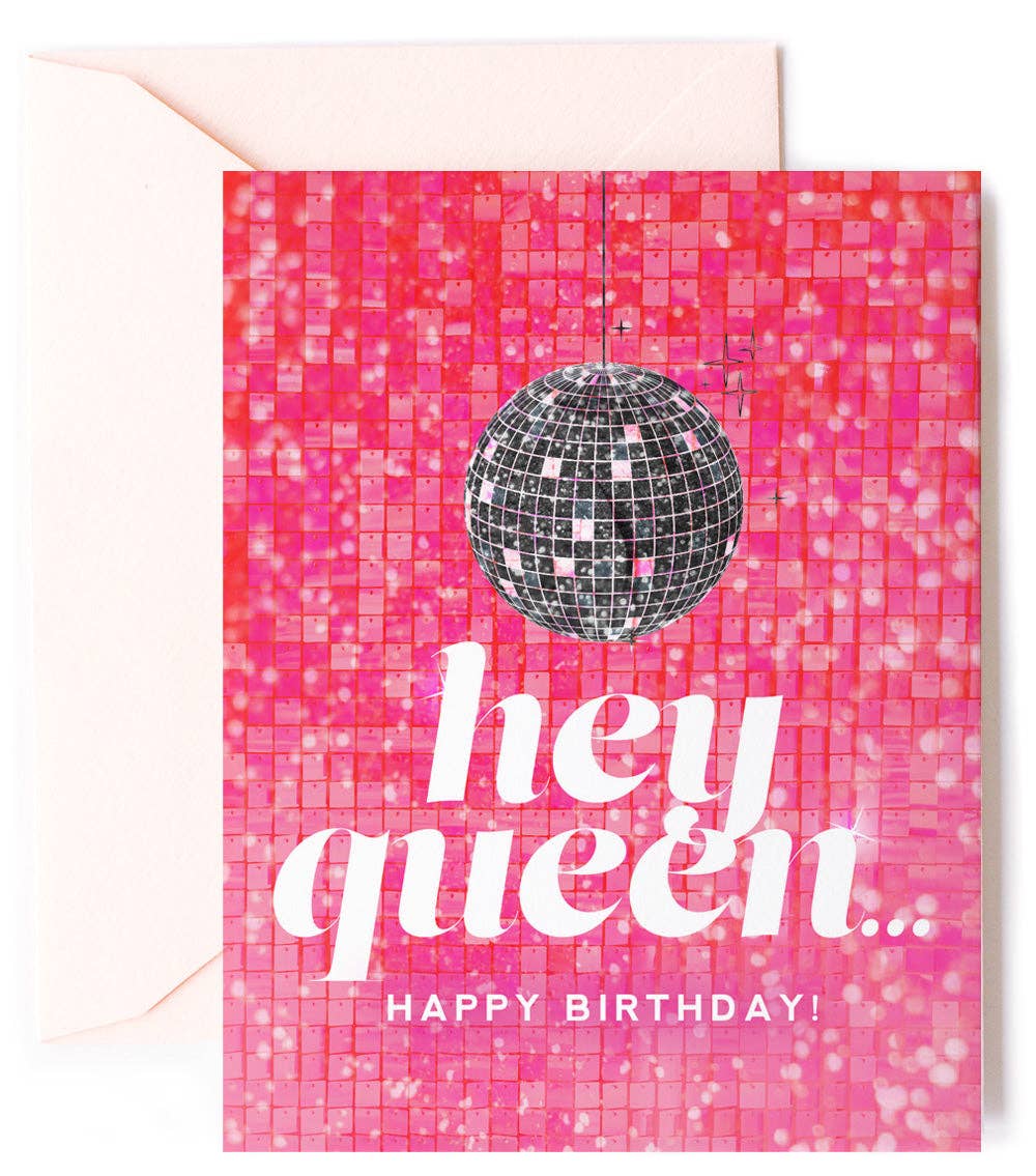 Happy Birthday Queen - Pink Disco Ball Birthday Greeting Car: A2 4.25"x5.25" Folded Card with Envelope / Sweet Greeting Card