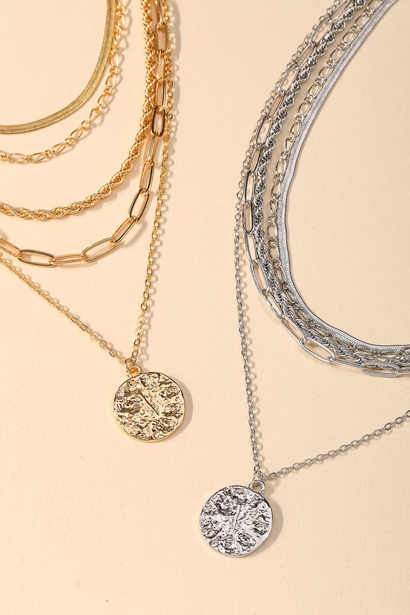 Bea Multi Strand Chain Coin Pendant Necklace