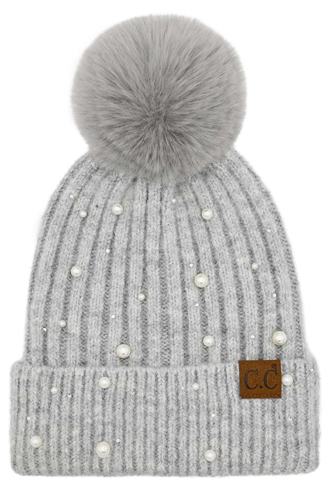 Yana Pearl Grey Pom Hat