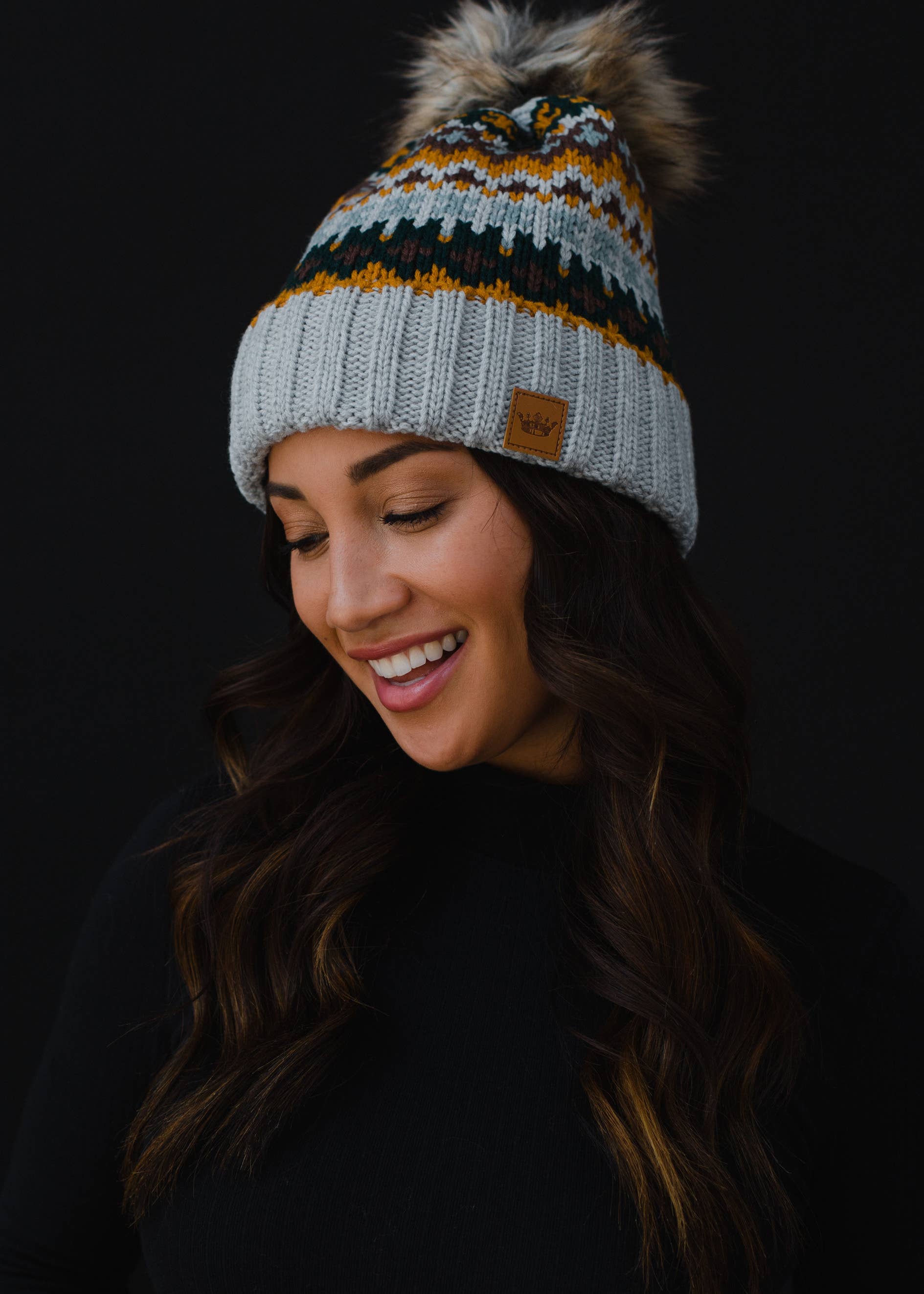 Tullie Gray & Multicolored Patterned Pom Hat