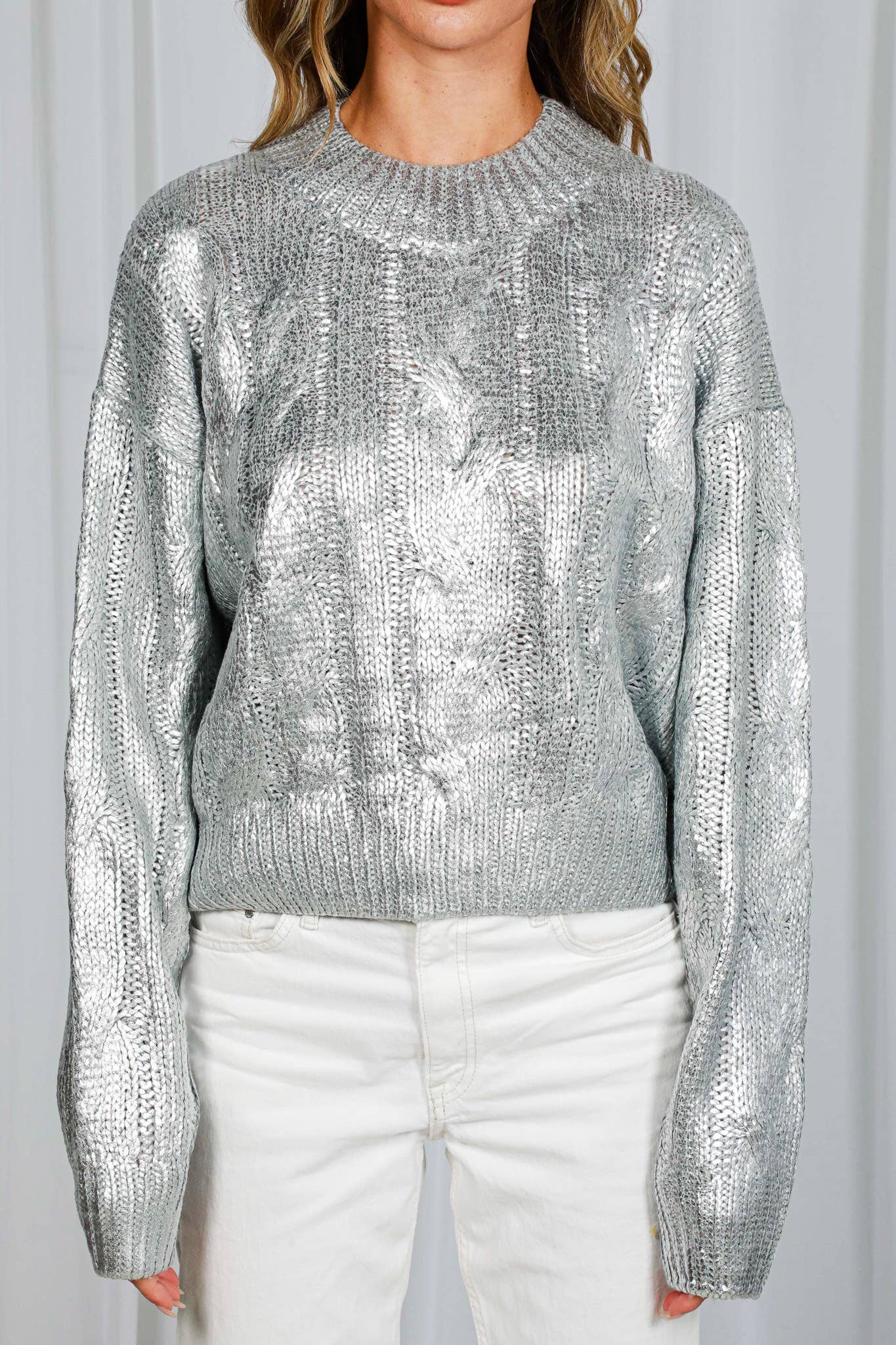 Elaina Metallic Silver Sweater