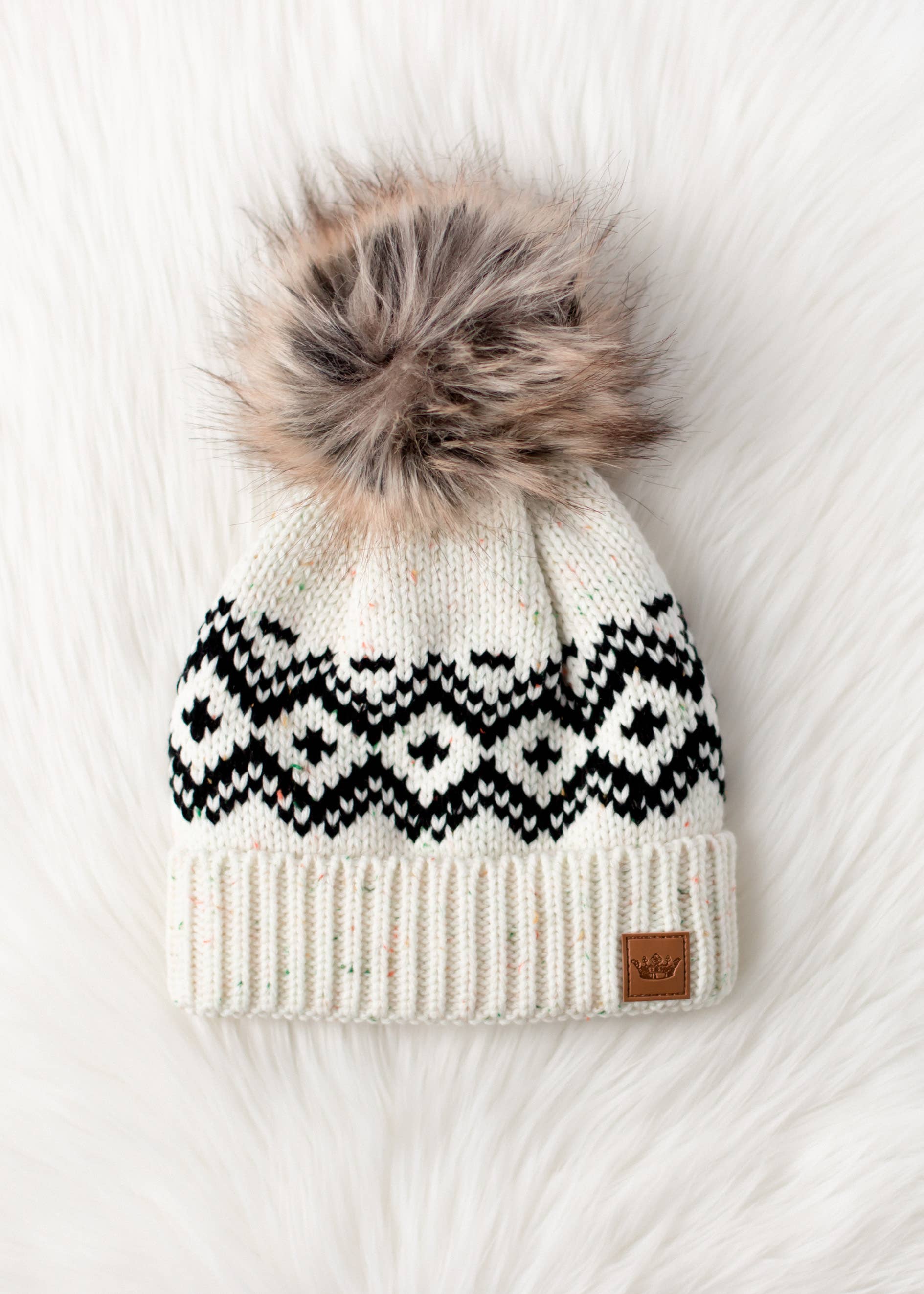 Vix Cream & Speckled Pattern Pom Hat