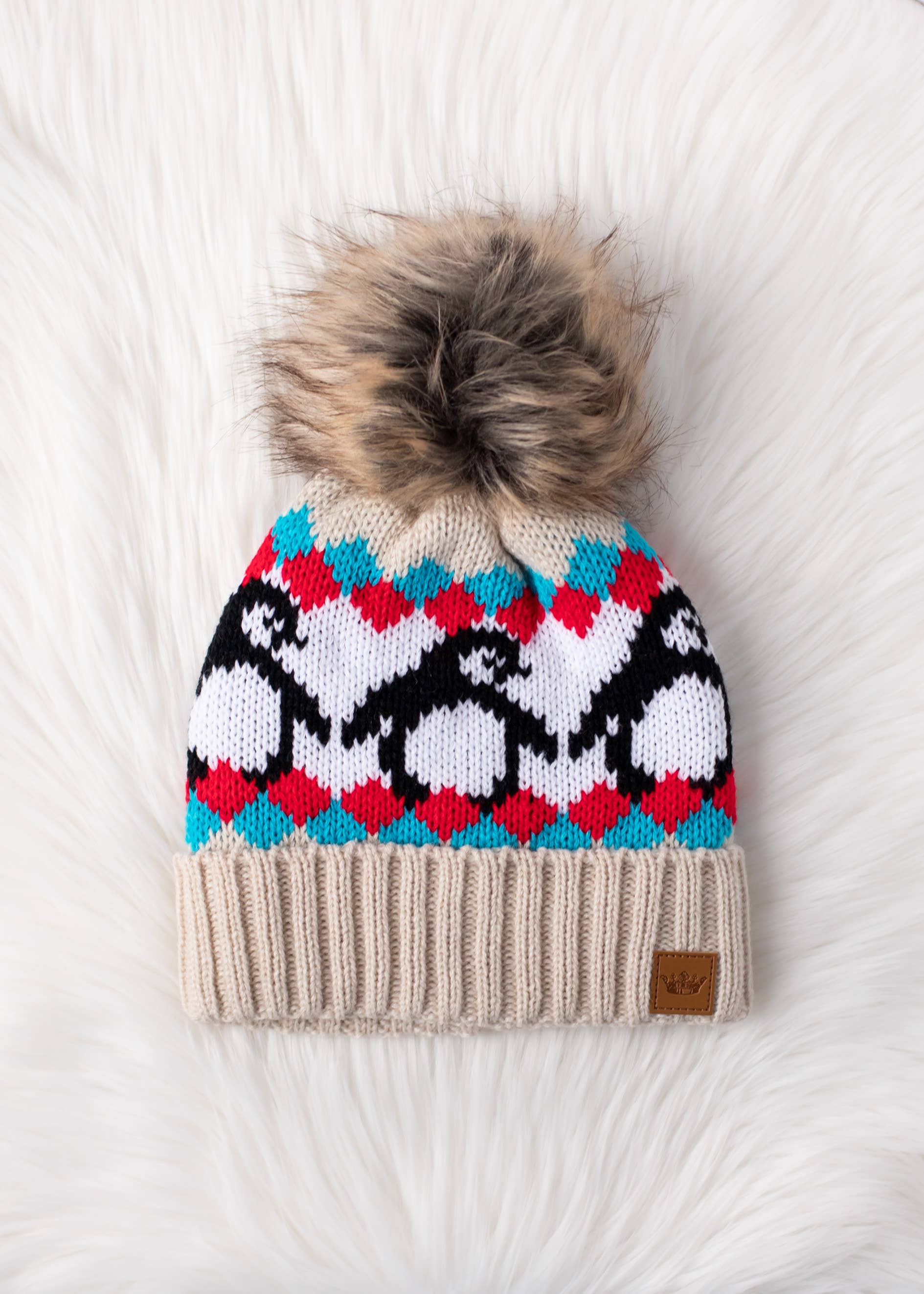 Viv Penguin Patterned Pom Hat