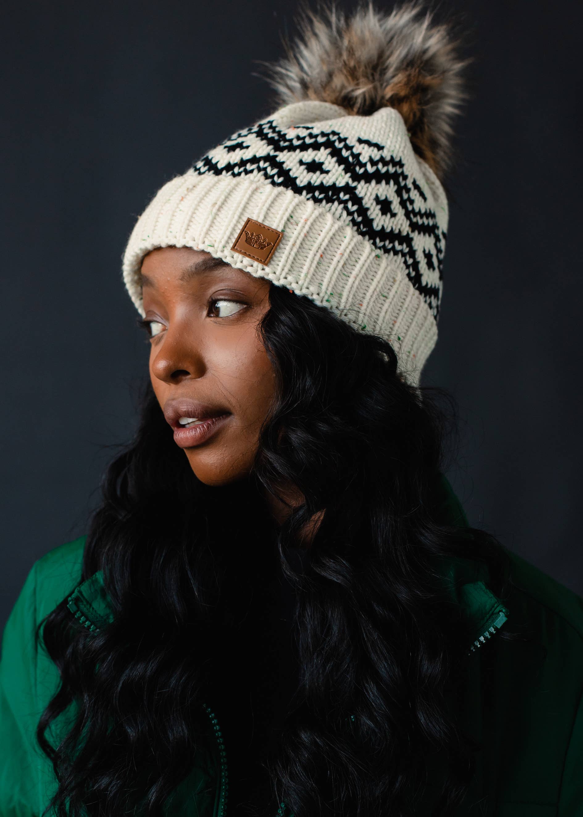 Vix Cream & Speckled Pattern Pom Hat