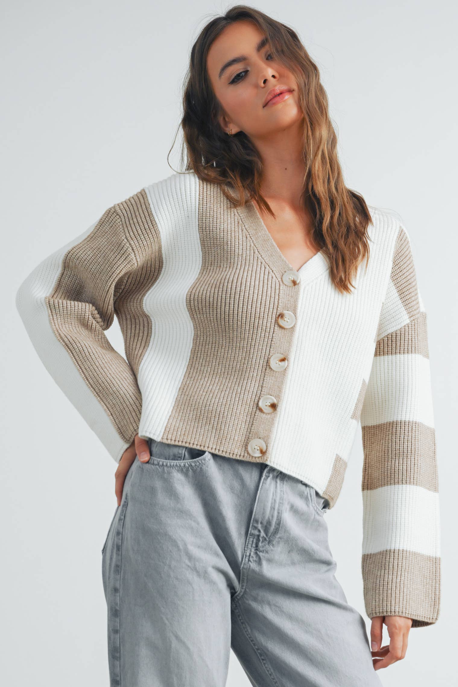 Baker Beige Colorblock Cardigan