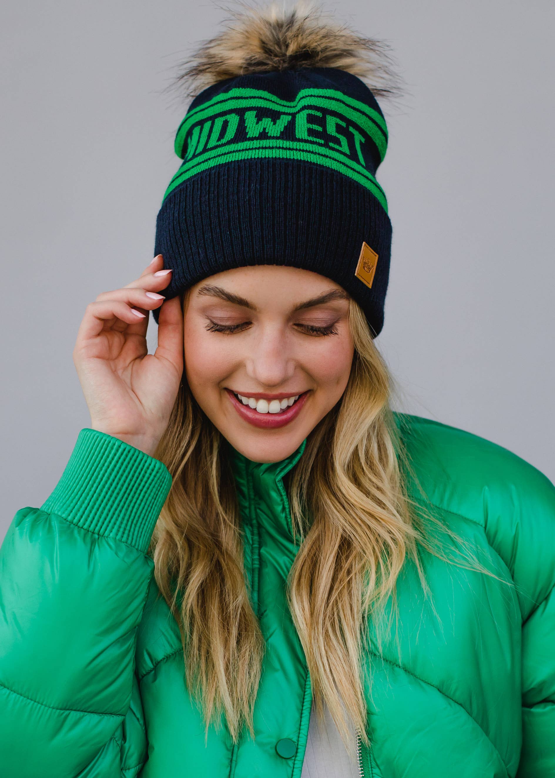 Tiff Navy & Green Midwest Pom Hat