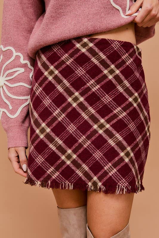 Brett Plaid Frayed Hem Mini Skirt