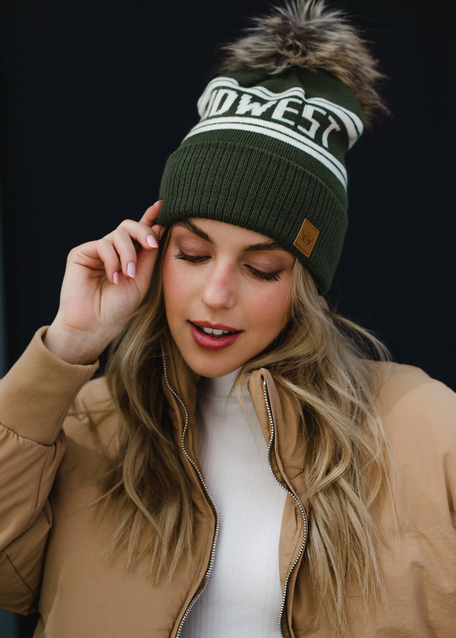 Trish Olive & Beige Midwest Pom Hat