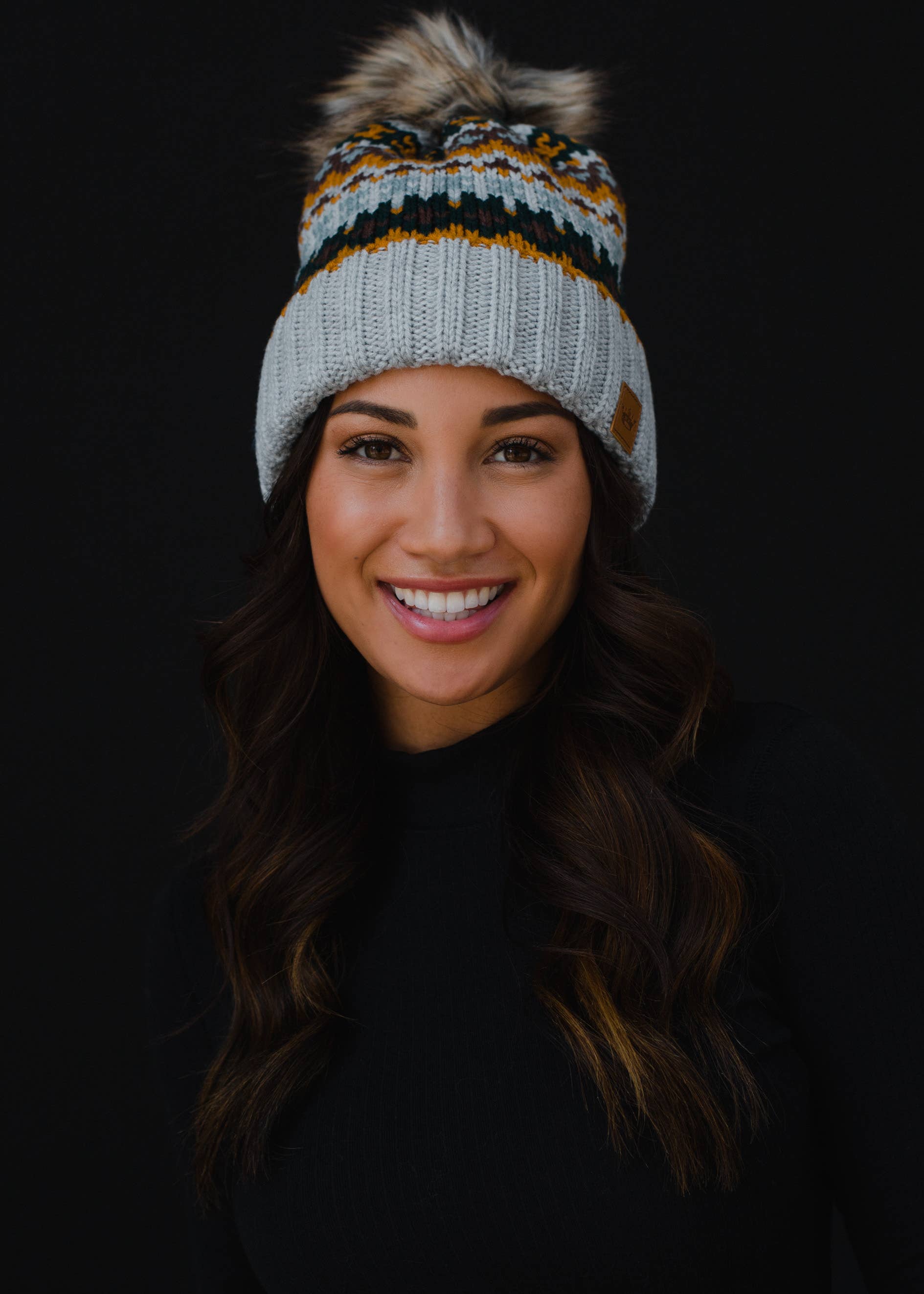 Tullie Gray & Multicolored Patterned Pom Hat