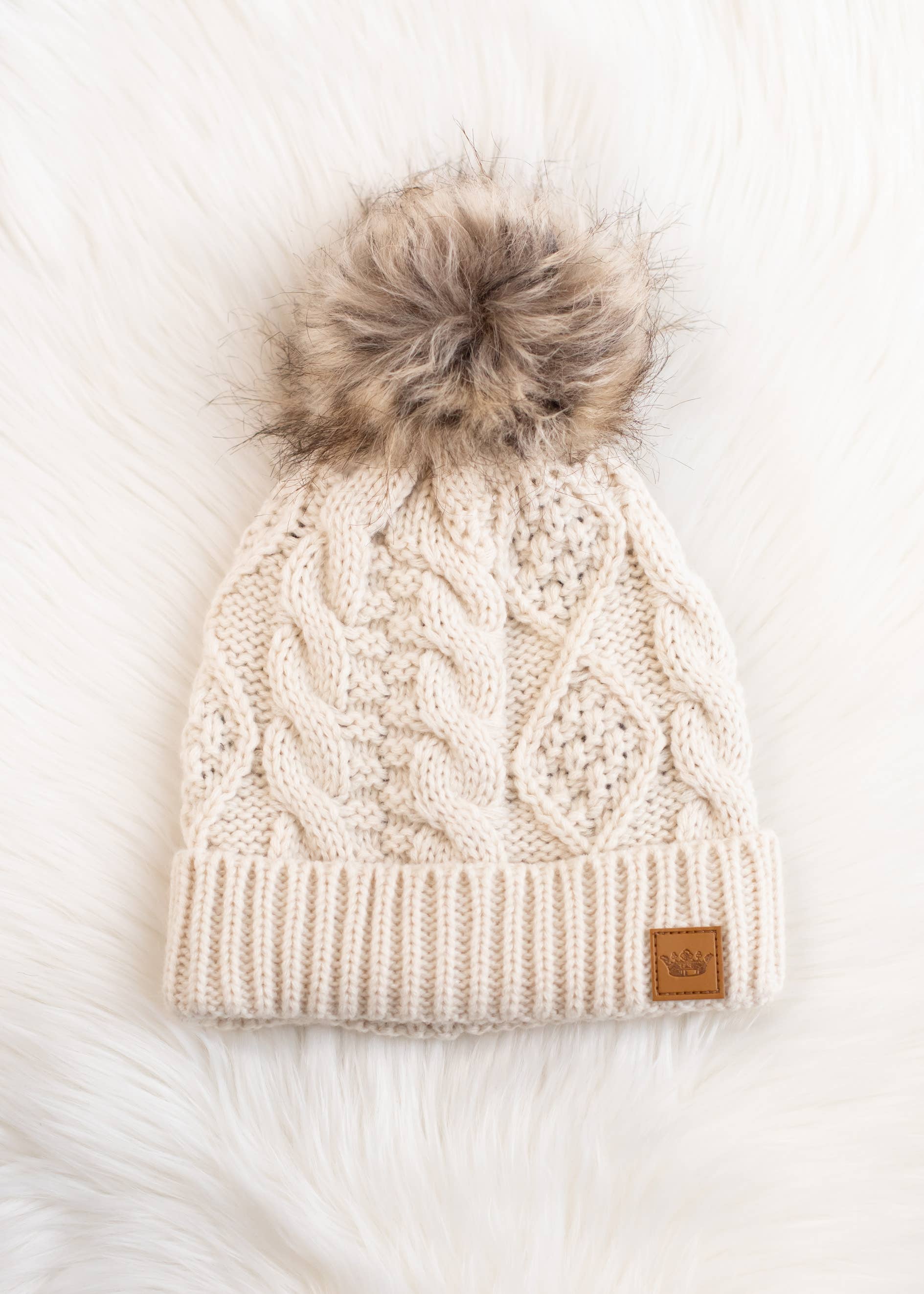 Tarmi Ivory Cable Knit Pom Hat